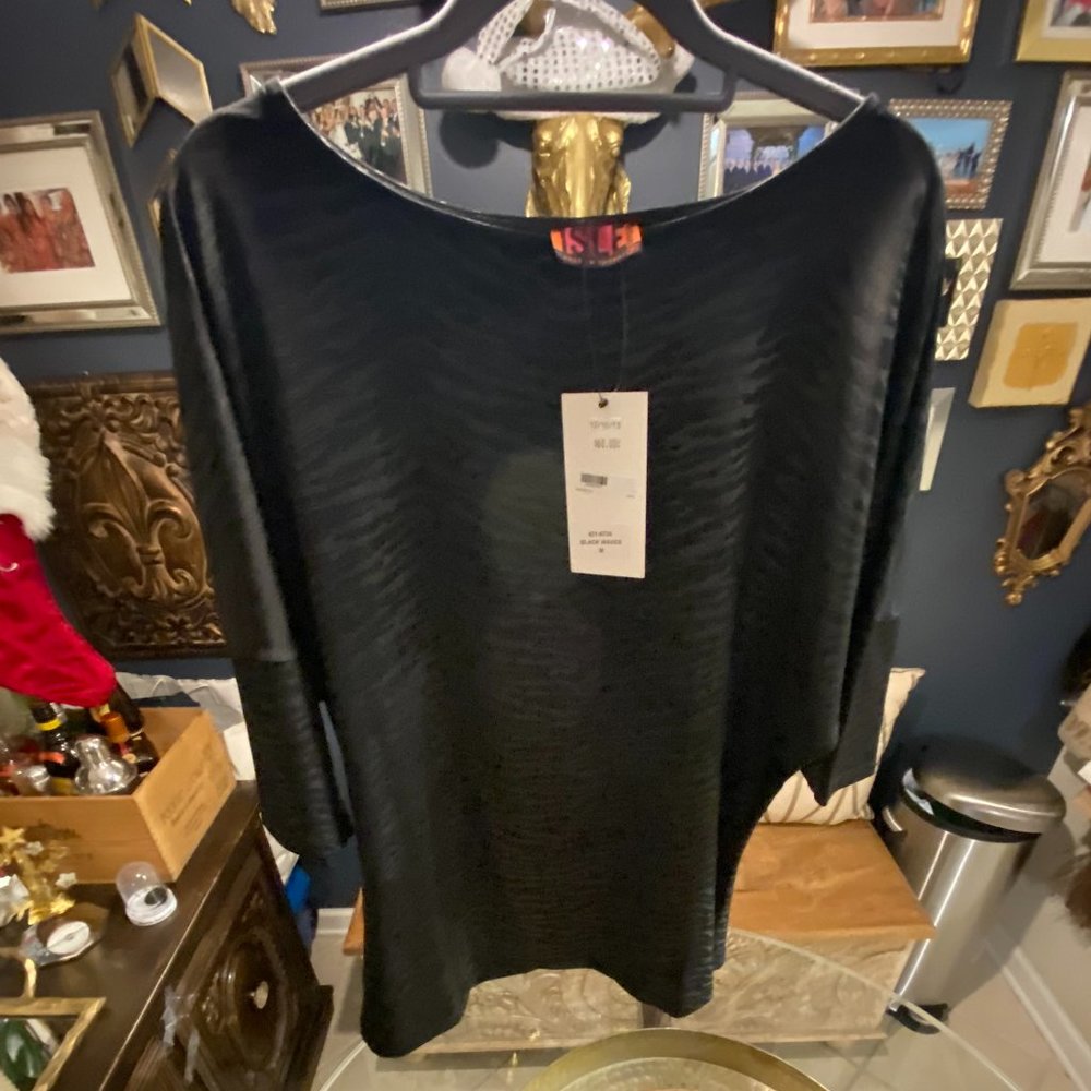 NWT- Boutique Black Party Top, Leather feel